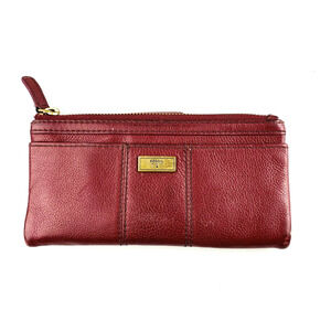 Fossil Leather Wallet Burgundy Red Clutch Bifold Organizer Vintage
